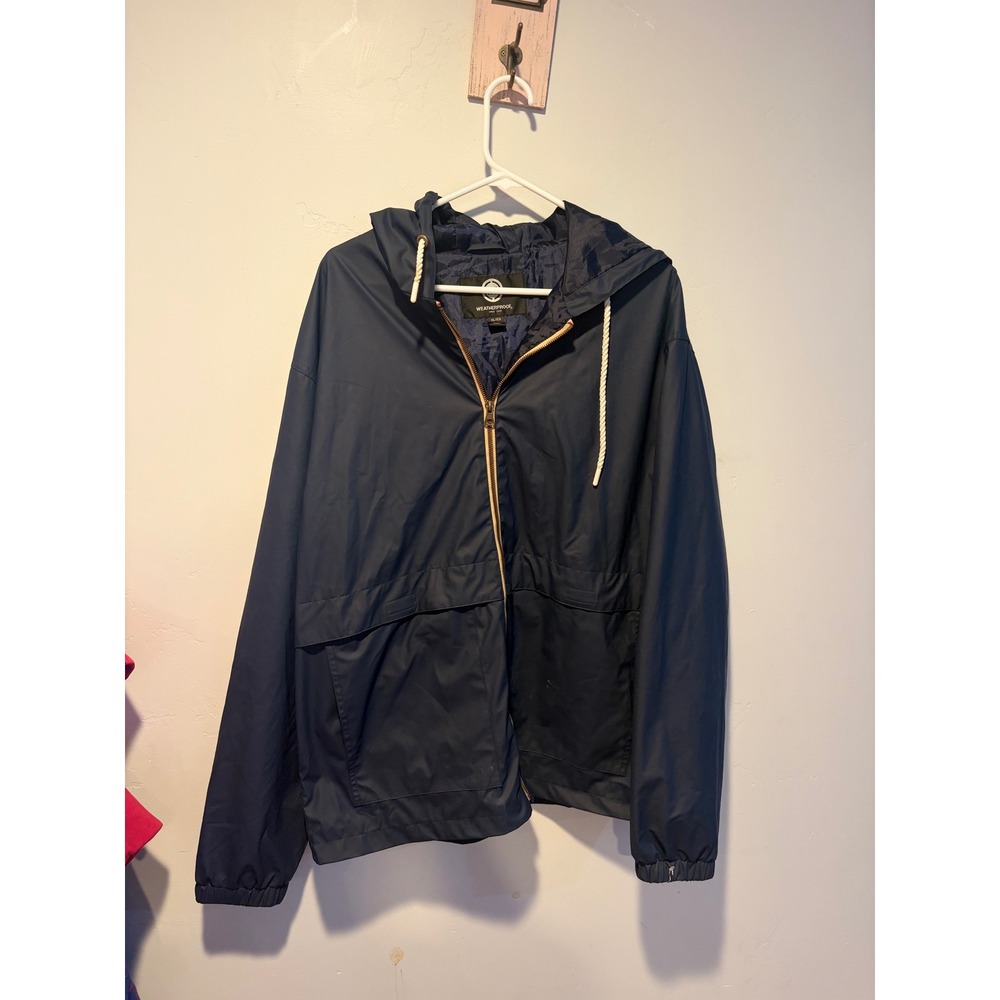 Weatherproof Mens Navy Blue Hooded Rain Jacket Windbreaker XL Full Zip